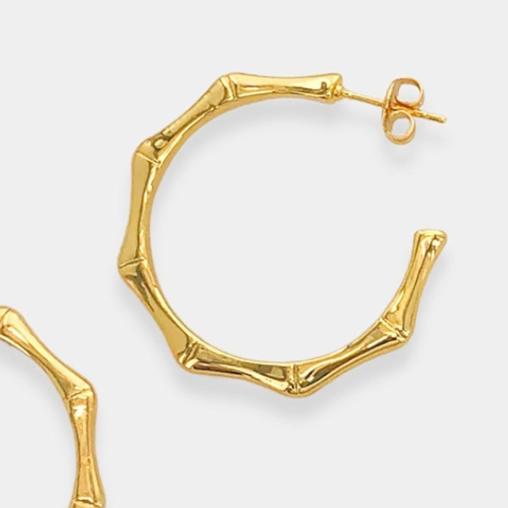 NEW 18K Gold Filled Bamboo Hoop Earrings - Picture 4 of 7